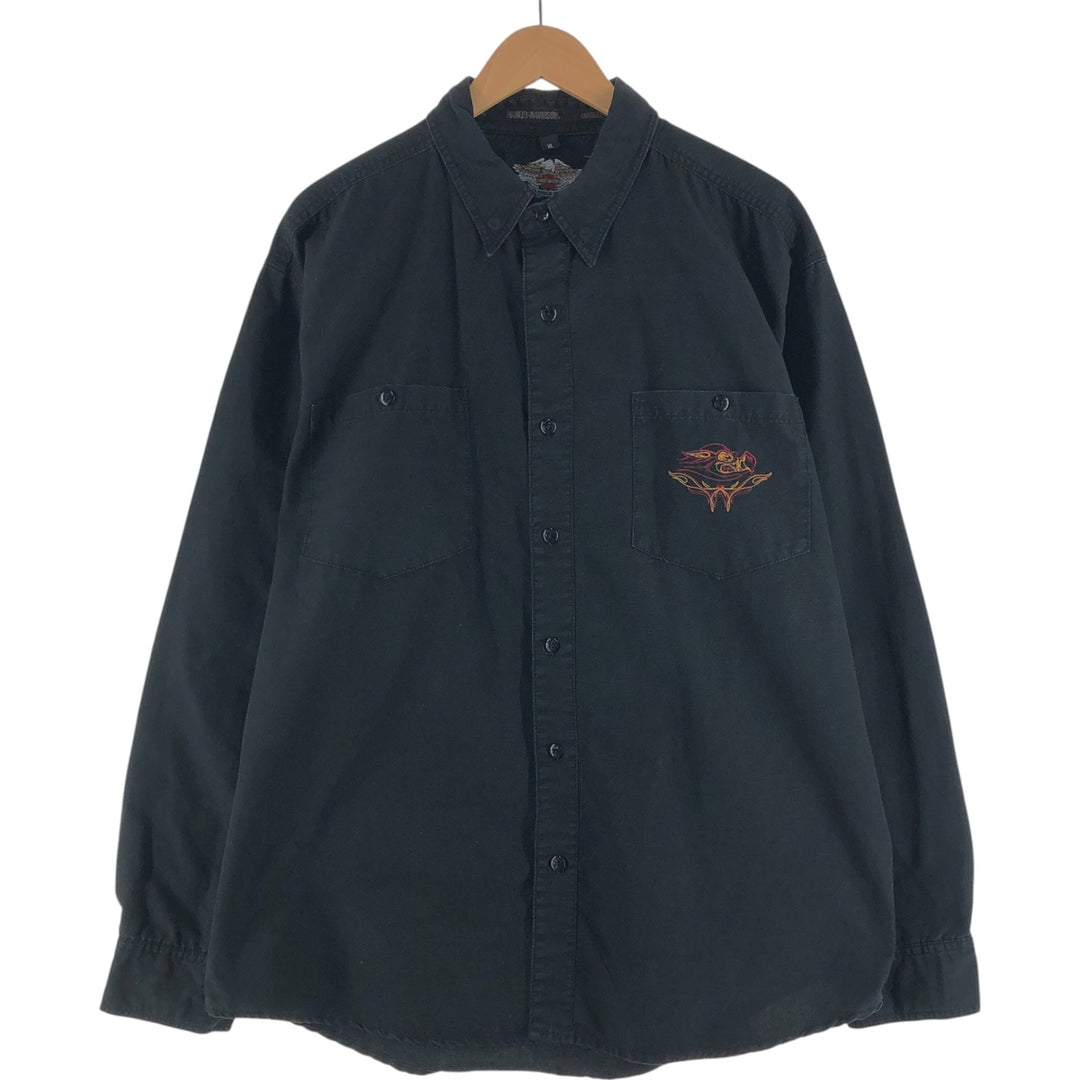 Harley-Davidson Long Sleeve Work Shirt, Men's XL cotton black type Vintage Second Hand