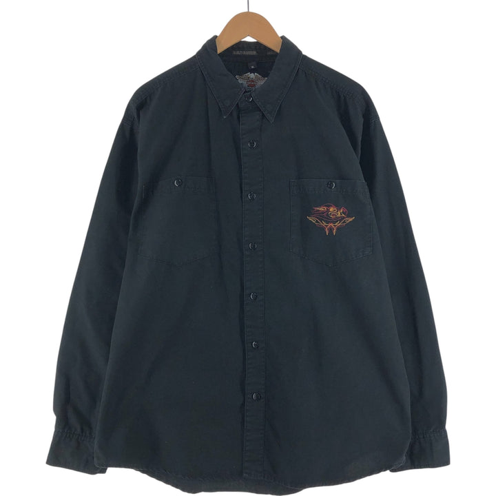 Harley-Davidson Long Sleeve Work Shirt, Men's XL cotton black type Vintage Second Hand
