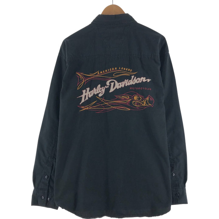 Harley-Davidson Long Sleeve Work Shirt, Men's XL cotton black type Vintage Second Hand