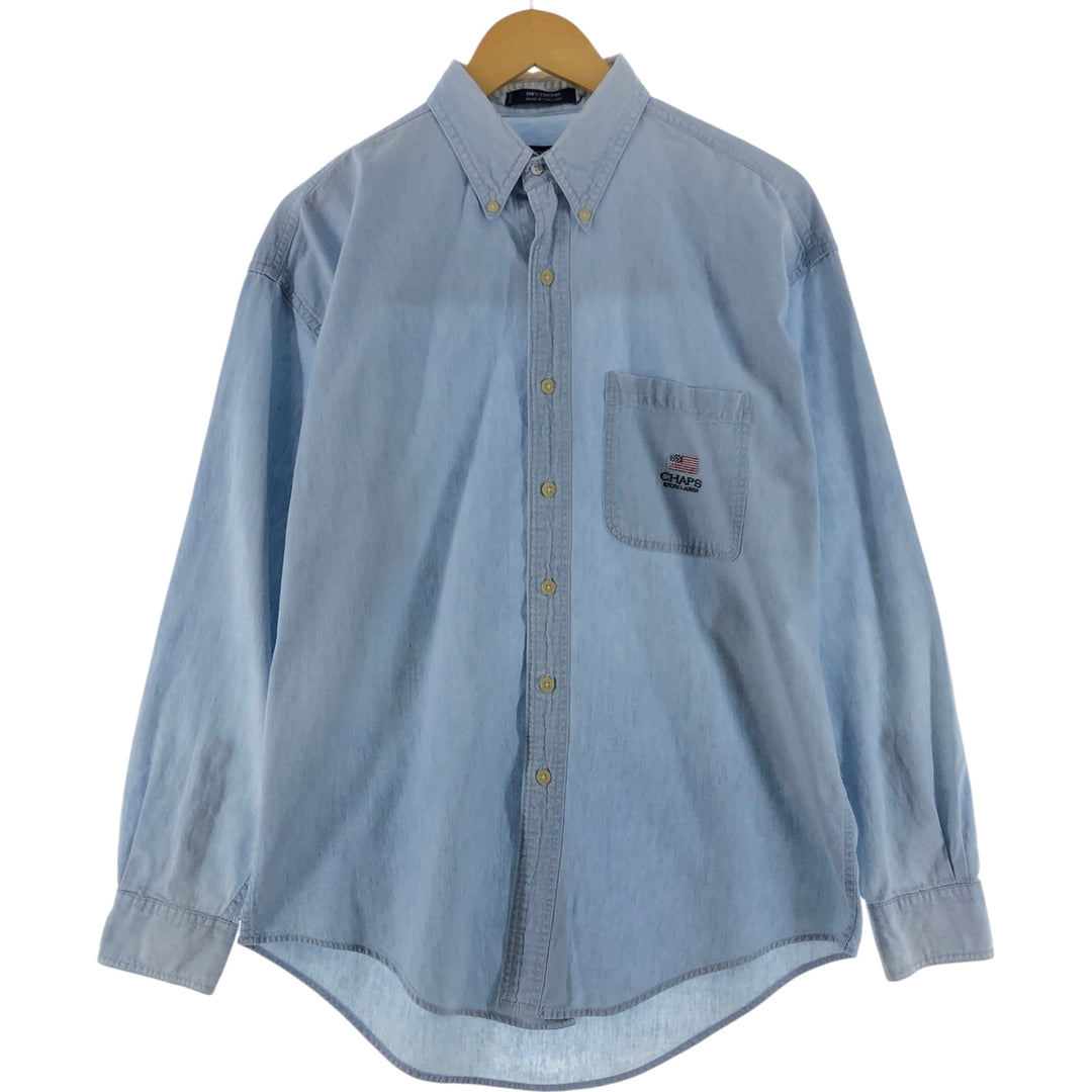 90'S Ralph Lauren CHAPS Long Sleeve Button Down Chambray Shirt Men's M Size Vintage cotton Blue type light blue Vintage Second Hand