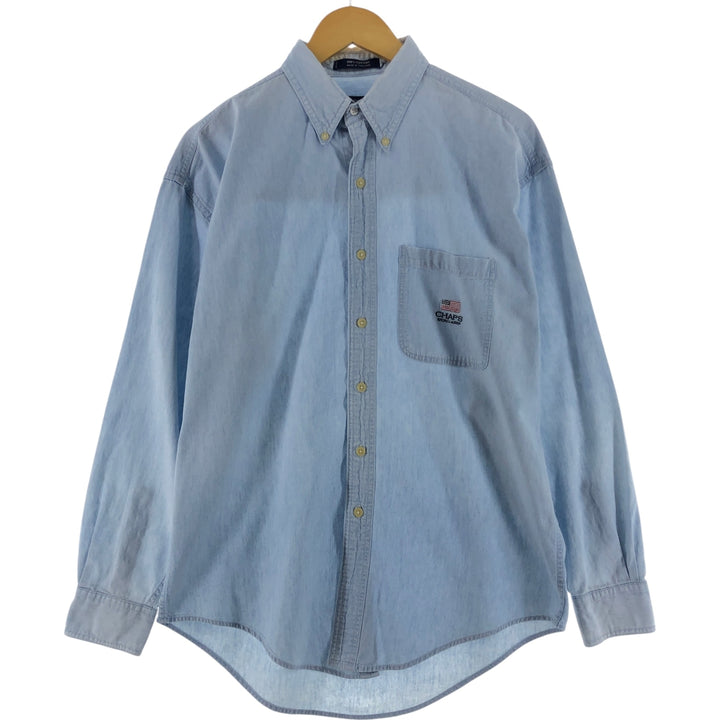 90'S Ralph Lauren CHAPS Long Sleeve Button Down Chambray Shirt Men's M Size Vintage cotton Blue type light blue Vintage Second Hand