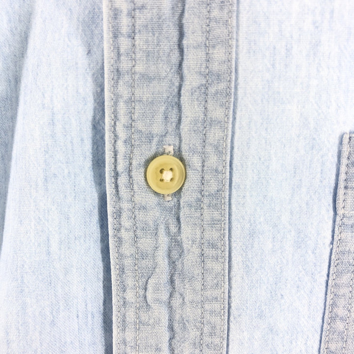 90'S Ralph Lauren CHAPS Long Sleeve Button Down Chambray Shirt Men's M Size Vintage cotton Blue type light blue Vintage Second Hand