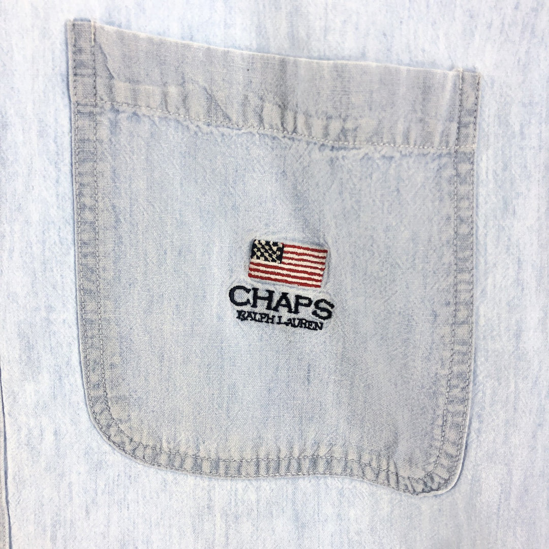 90'S Ralph Lauren CHAPS Long Sleeve Button Down Chambray Shirt Men's M Size Vintage cotton Blue type light blue Vintage Second Hand