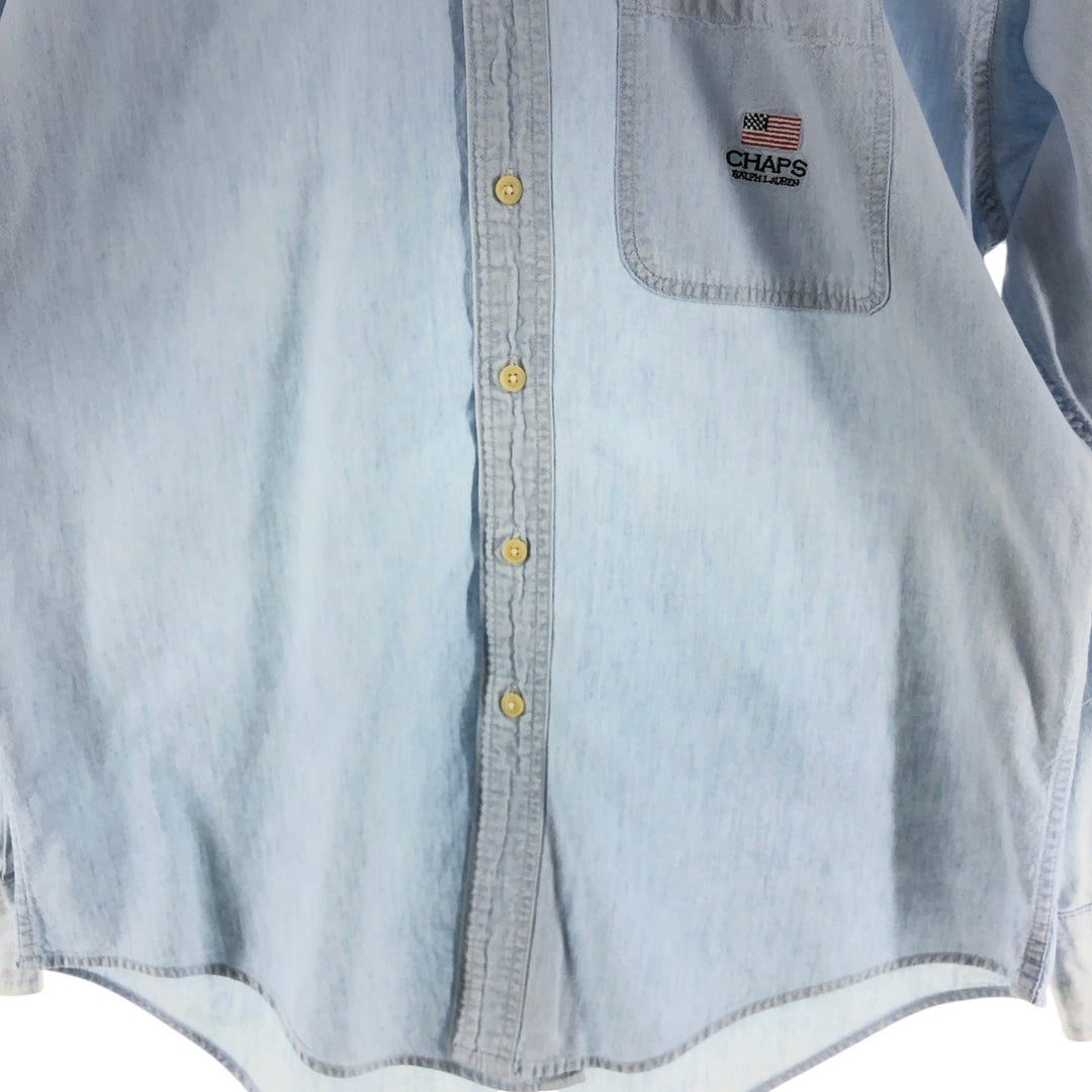 90'S Ralph Lauren CHAPS Long Sleeve Button Down Chambray Shirt Men's M Size Vintage cotton Blue type light blue Vintage Second Hand