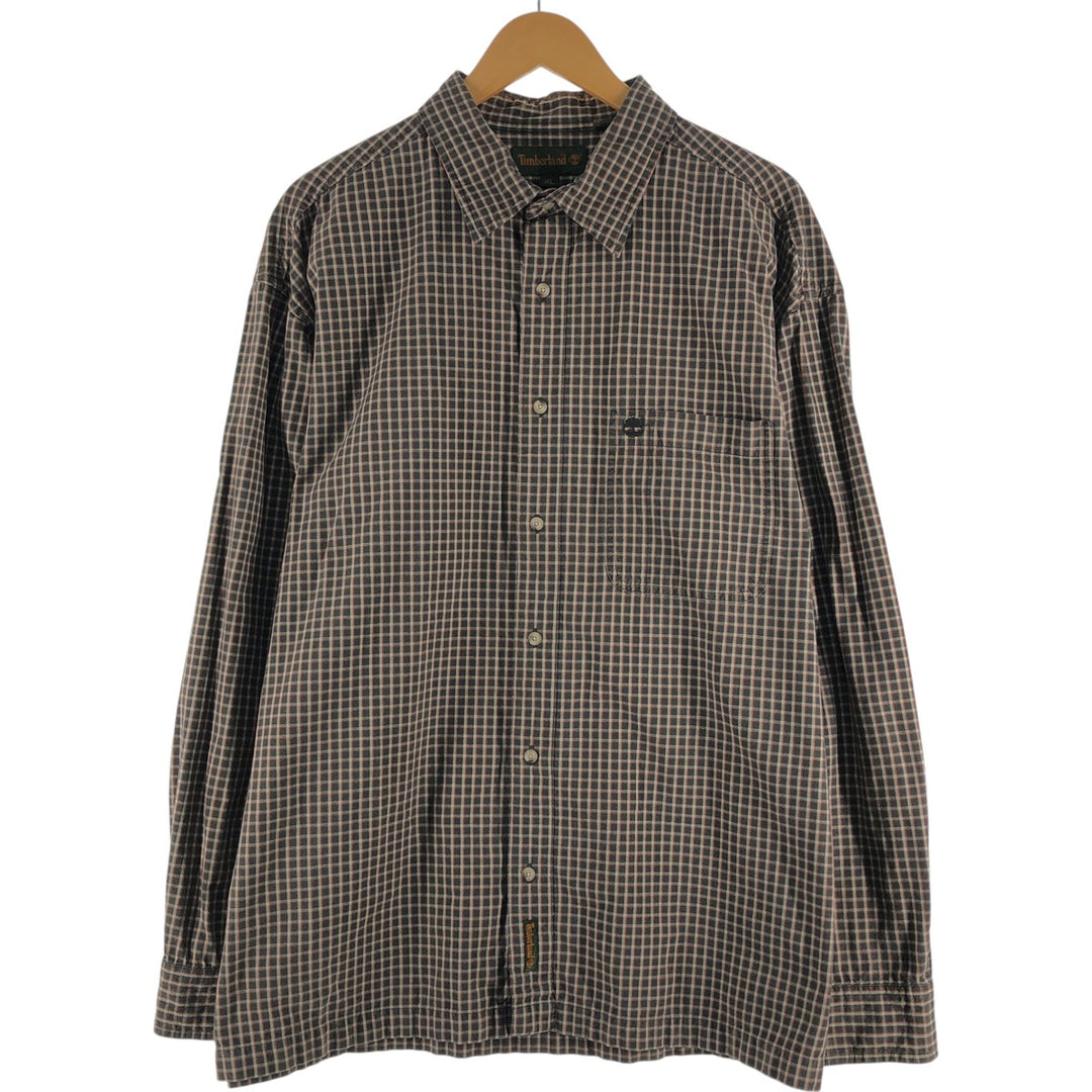 Vintage 90s-00'S Timberland long-sleeved cotton check shirt, men's size XL cotton brown type Vintage Second Hand