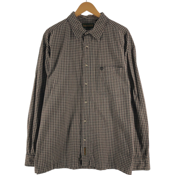 Vintage 90s-00'S Timberland long-sleeved cotton check shirt, men's size XL cotton brown type Vintage Second Hand