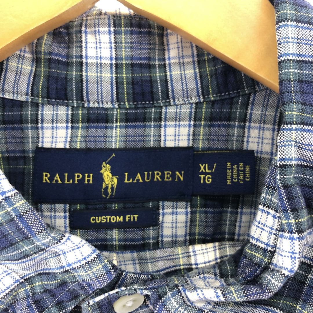 Ralph Lauren CUSTOM FIT long sleeve button down check shirt men's XL size cotton green type Vintage Second Hand