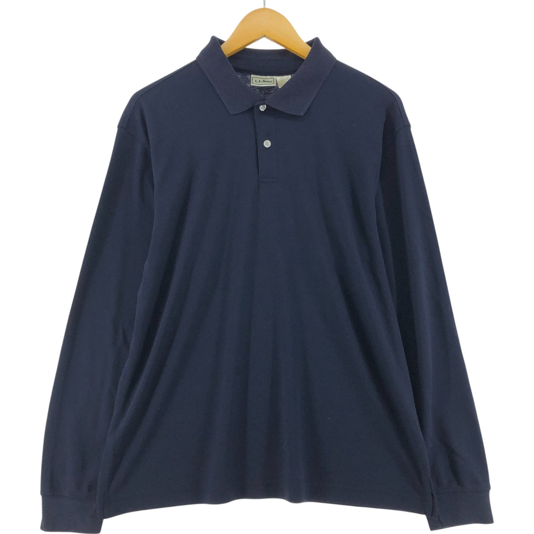 80'S LLBean Long Sleeve Polo Shirt, Men's Medium Size, Vintage cotton black type Vintage Second Hand