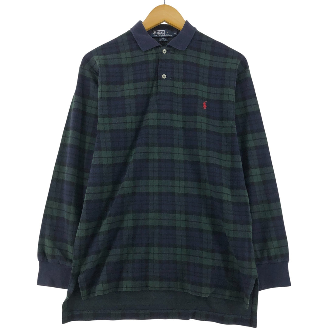 Ralph Lauren POLO by Ralph Lauren Long Sleeve Check Polo Shirt Men's S cotton Green type dark green Vintage Second Hand