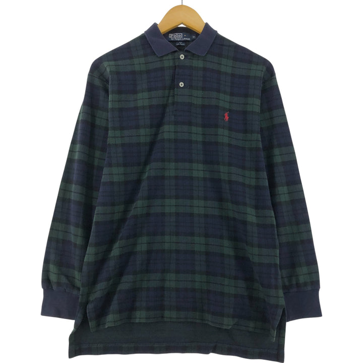 Ralph Lauren POLO by Ralph Lauren Long Sleeve Check Polo Shirt Men's S cotton Green type dark green Vintage Second Hand