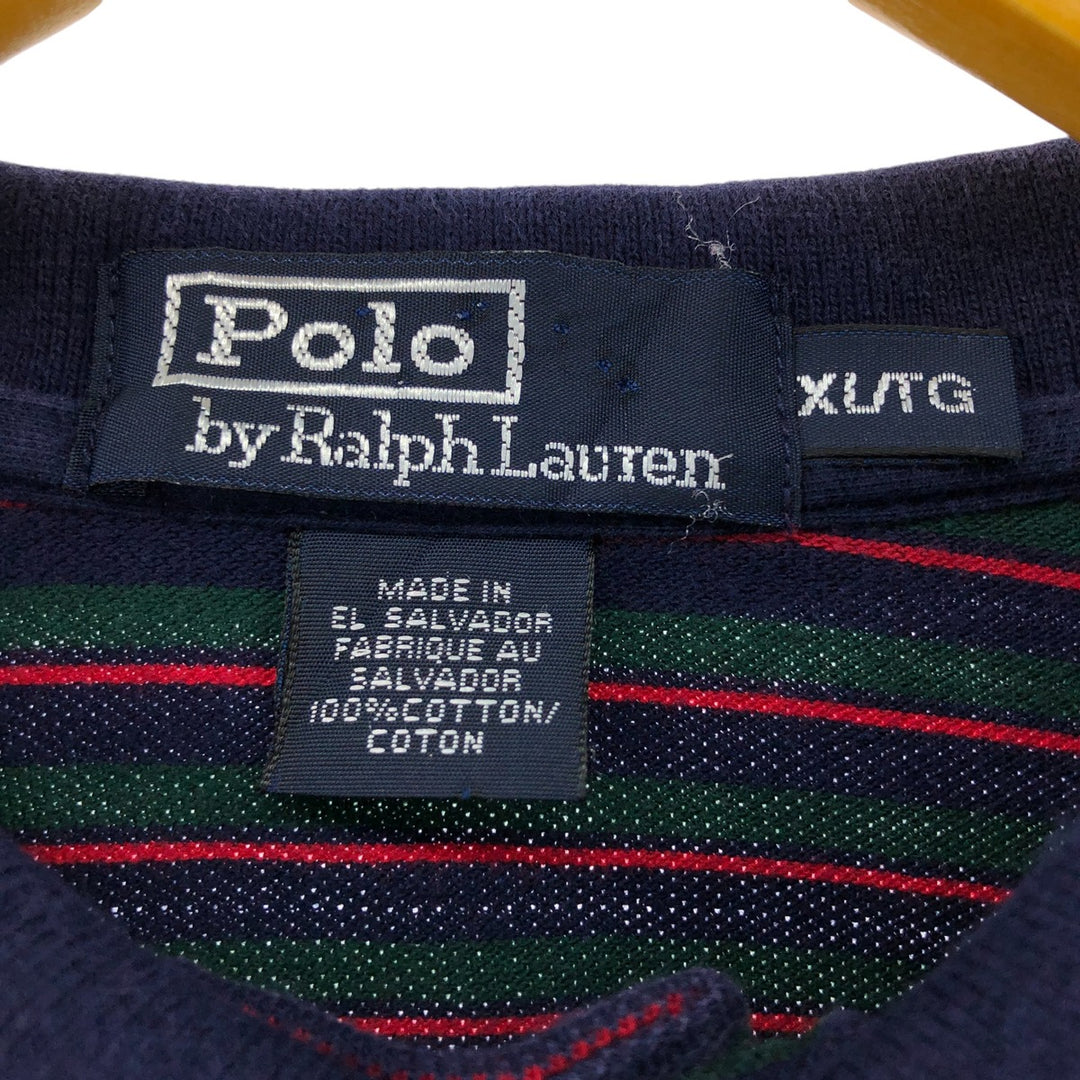 Ralph Lauren POLO by Ralph Lauren Long Sleeve Striped Polo Shirt Men's XL cotton green type Vintage Second Hand