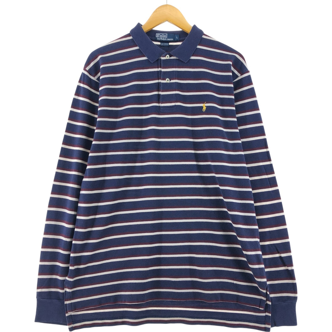 Ralph Lauren POLO by Ralph Lauren Long Sleeve Striped Polo Shirt Men's Size L cotton navy blue type Vintage Second Hand
