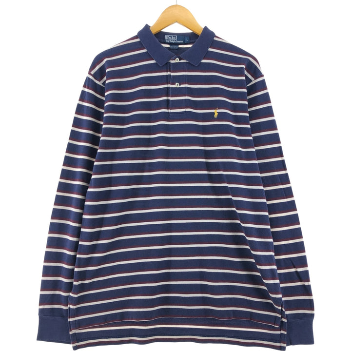 Ralph Lauren POLO by Ralph Lauren Long Sleeve Striped Polo Shirt Men's Size L cotton navy blue type Vintage Second Hand