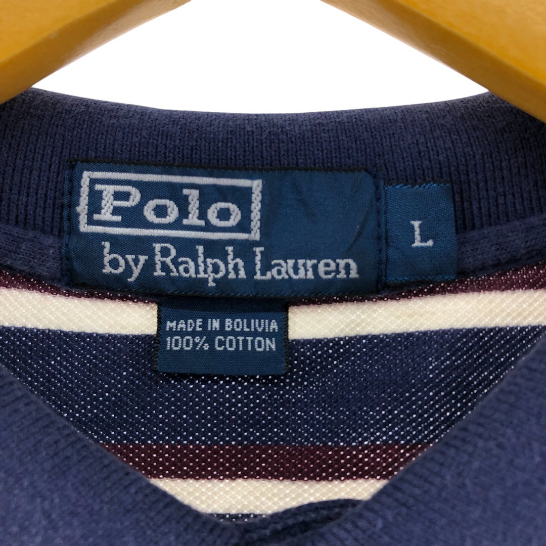 Ralph Lauren POLO by Ralph Lauren Long Sleeve Striped Polo Shirt Men's Size L cotton navy blue type Vintage Second Hand