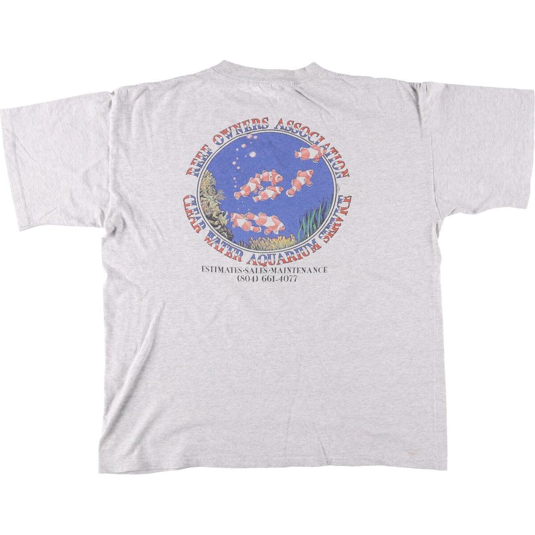 90'S HLMILLER Fish Pattern Back Print Animal T-Shirt Made in USA Men's XL Vintage cotton gray type Vintage Second Hand