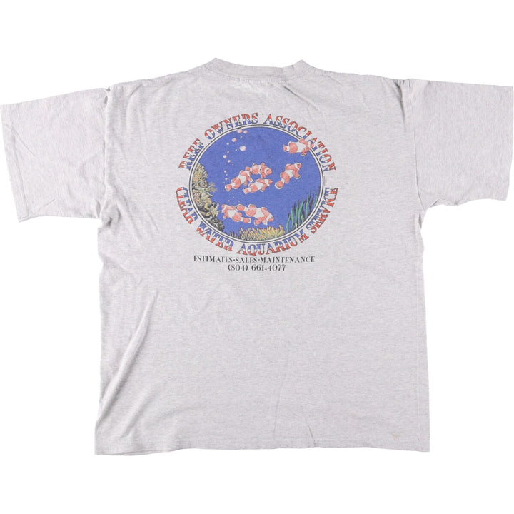 90'S HLMILLER Fish Pattern Back Print Animal T-Shirt Made in USA Men's XL Vintage cotton gray type Vintage Second Hand