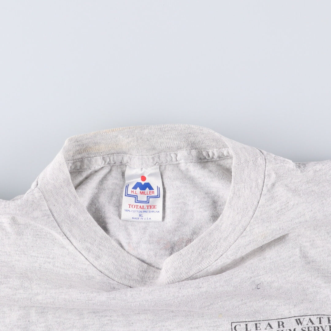 90'S HLMILLER Fish Pattern Back Print Animal T-Shirt Made in USA Men's XL Vintage cotton gray type Vintage Second Hand