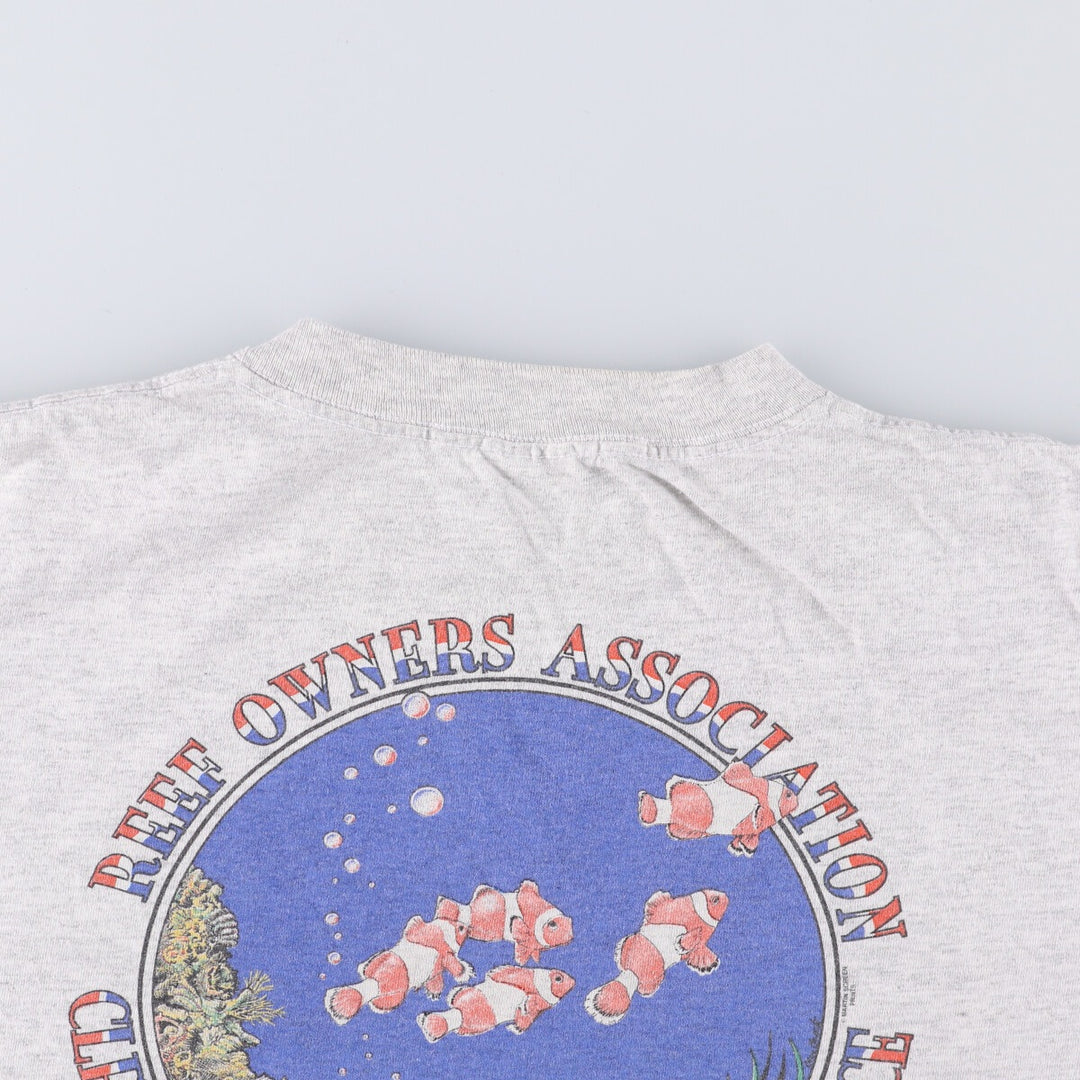 90'S HLMILLER Fish Pattern Back Print Animal T-Shirt Made in USA Men's XL Vintage cotton gray type Vintage Second Hand