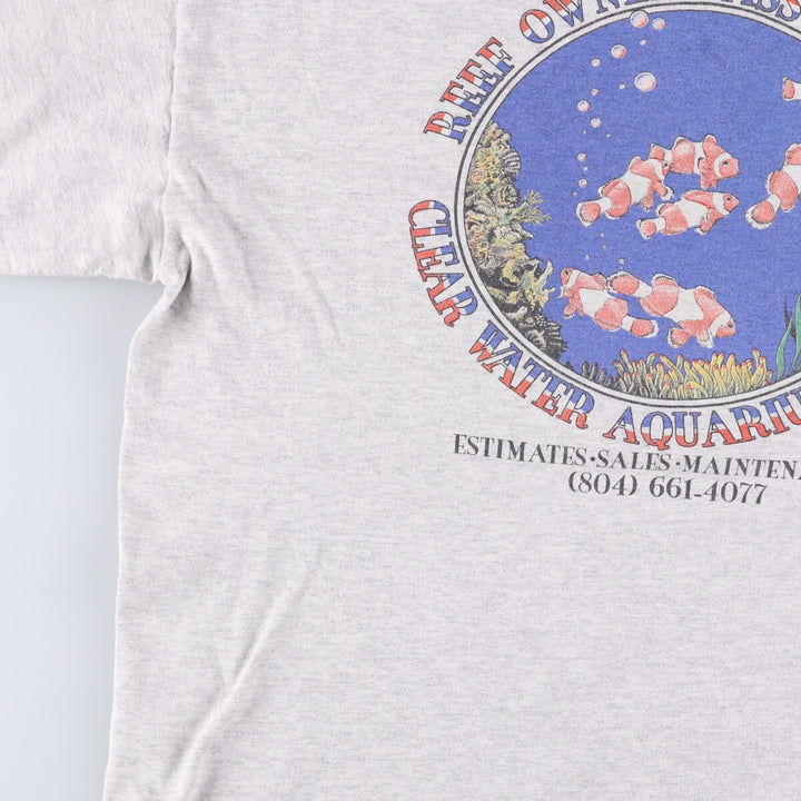 90'S HLMILLER Fish Pattern Back Print Animal T-Shirt Made in USA Men's XL Vintage cotton gray type Vintage Second Hand