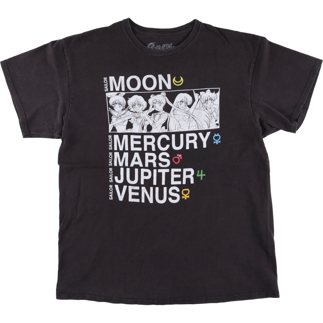 SAILOR MOON Pretty Guardian Sailor Moon Anime Character Print T-shirt Men's L size cotton black type Vintage Second Hand