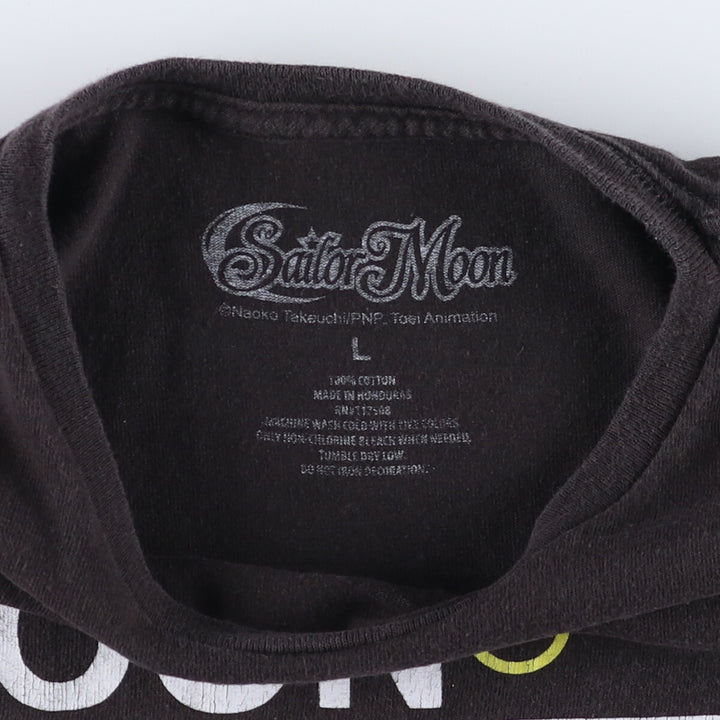 SAILOR MOON Pretty Guardian Sailor Moon Anime Character Print T-shirt Men's L size cotton black type Vintage Second Hand