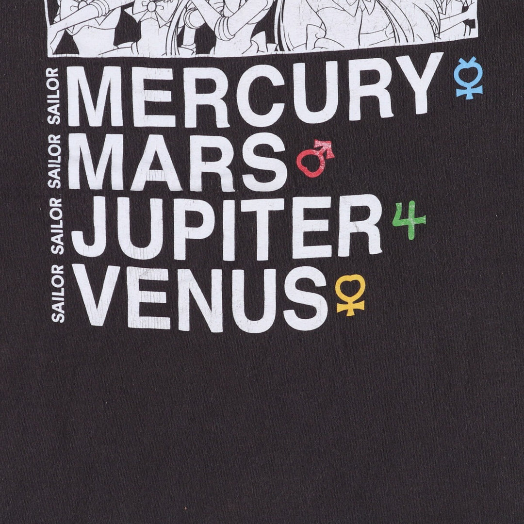 SAILOR MOON Pretty Guardian Sailor Moon Anime Character Print T-shirt Men's L size cotton black type Vintage Second Hand