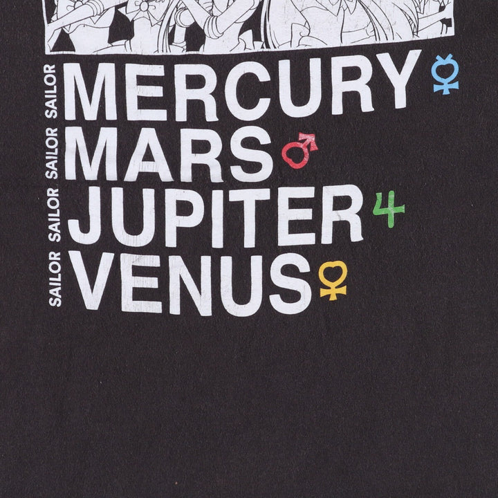 SAILOR MOON Pretty Guardian Sailor Moon Anime Character Print T-shirt Men's L size cotton black type Vintage Second Hand