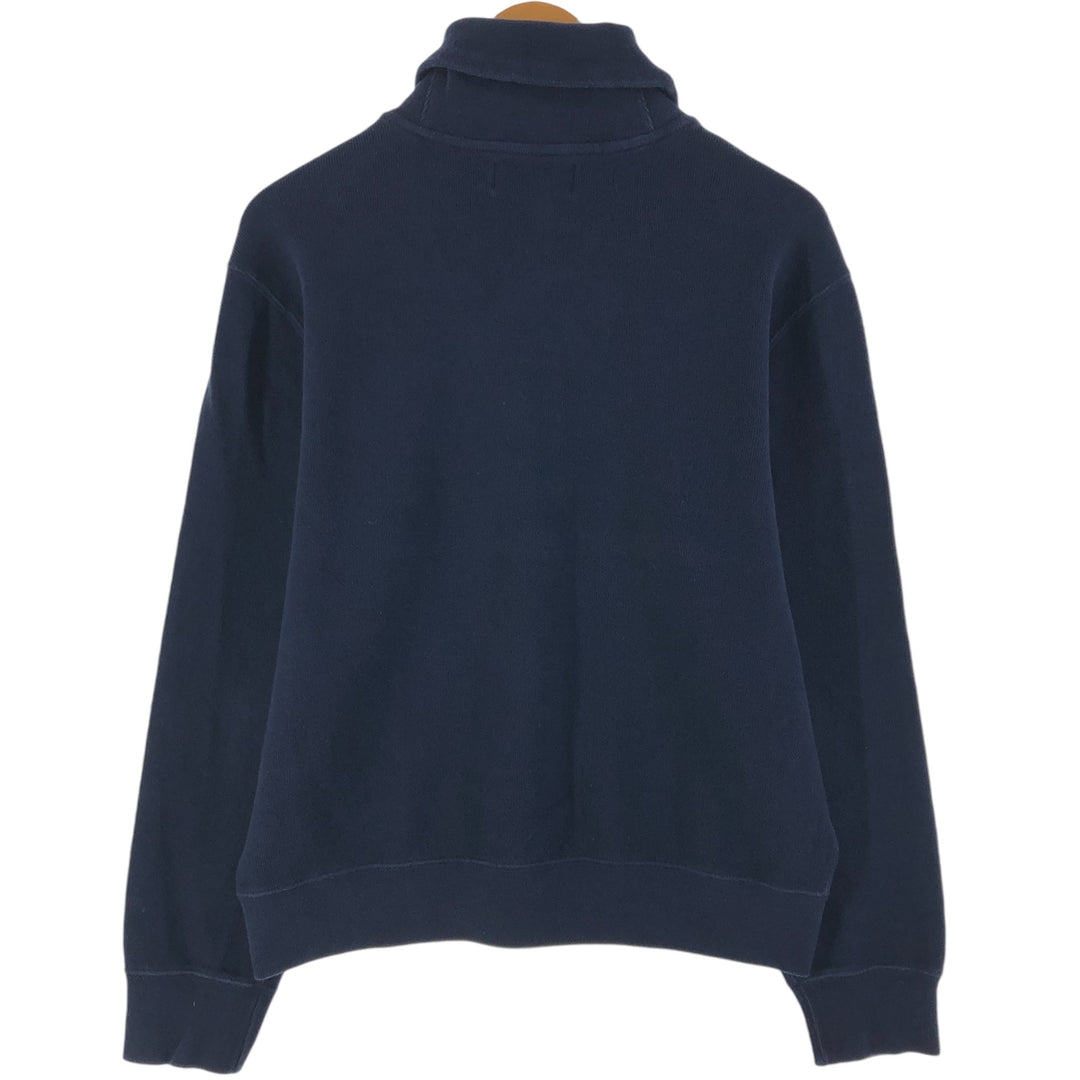 Ralph Lauren shawl collar half button sweatshirt, men's size L cotton navy blue type Vintage Second Hand