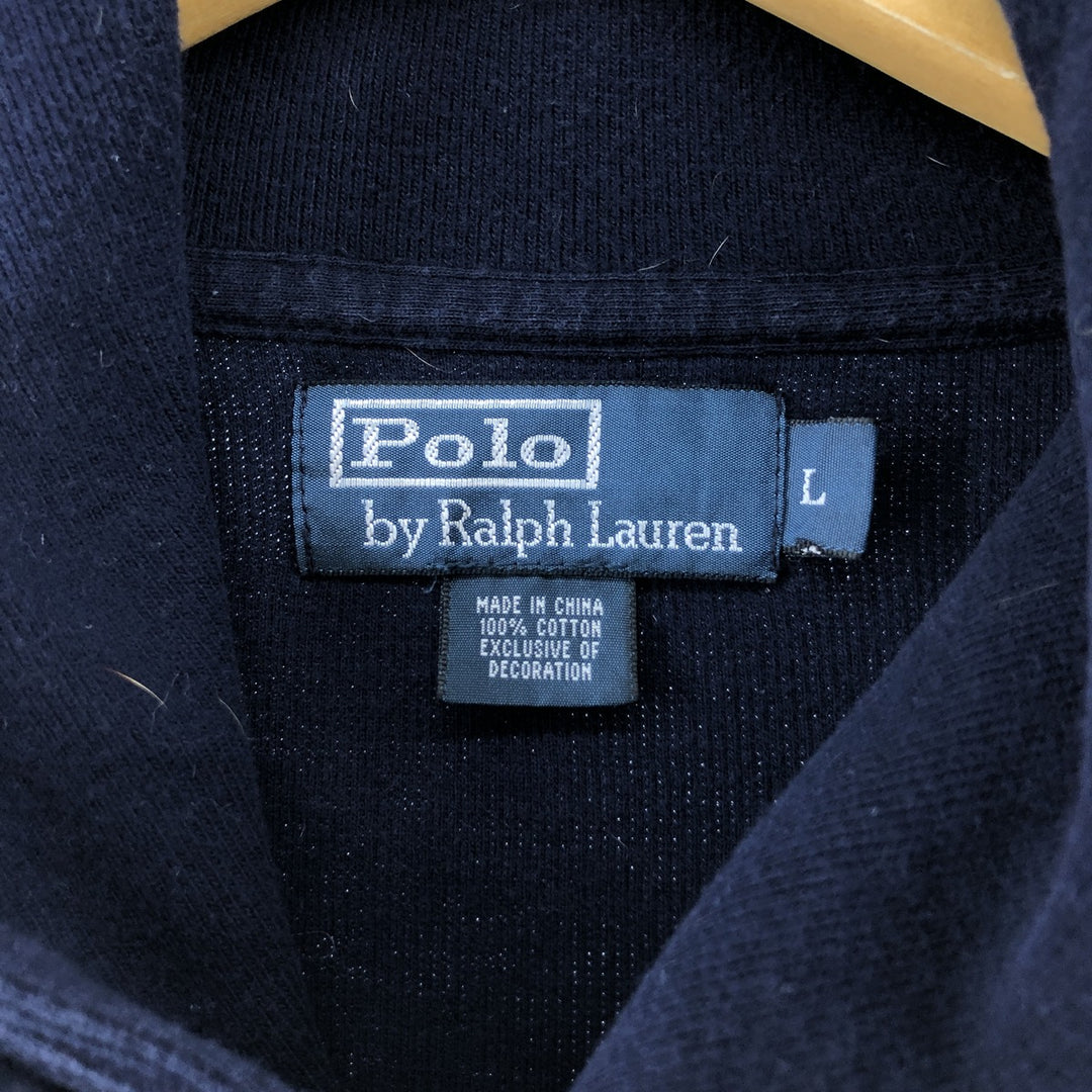 Ralph Lauren shawl collar half button sweatshirt, men's size L cotton navy blue type Vintage Second Hand