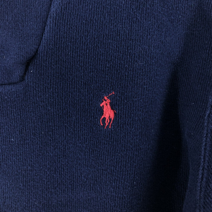 Ralph Lauren shawl collar half button sweatshirt, men's size L cotton navy blue type Vintage Second Hand