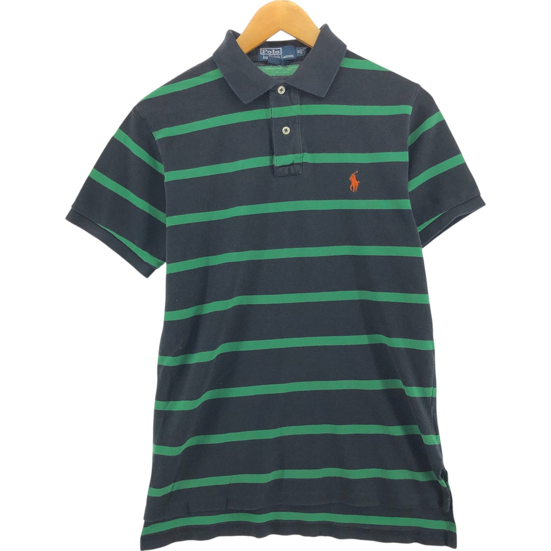 Ralph Lauren POLO by Ralph Lauren CUSTOM FIT short sleeve striped polo shirt men's size M cotton black type Vintage Second Hand