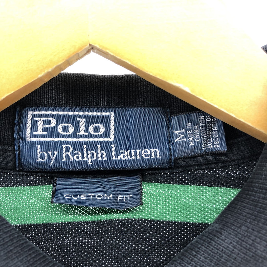 Ralph Lauren POLO by Ralph Lauren CUSTOM FIT short sleeve striped polo shirt men's size M cotton black type Vintage Second Hand