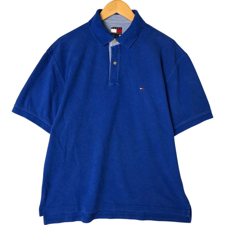 ~90'S Tommy Hilfiger TOMMY HILFIGER short sleeve polo shirt men's size L vintage cotton blue type Vintage Second Hand