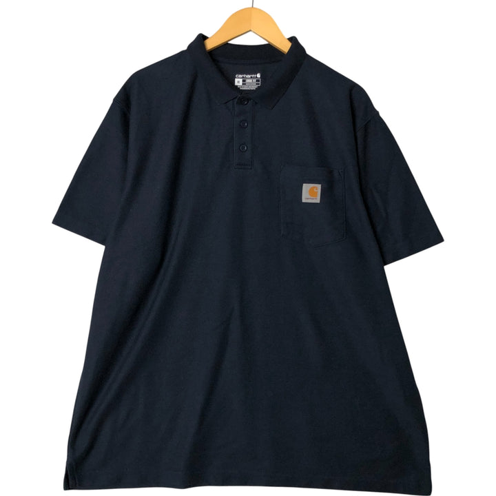 Carhartt Loose Fit Short Sleeve Striped Polo Shirt, Men's XL polyester navy blue type Vintage Second Hand
