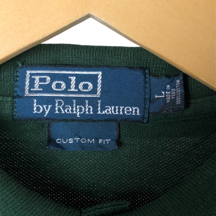 Ralph Lauren POLO by Ralph Lauren CUSTOM FIT short sleeve polo shirt, men's size L cotton Green type dark green Vintage Second Hand