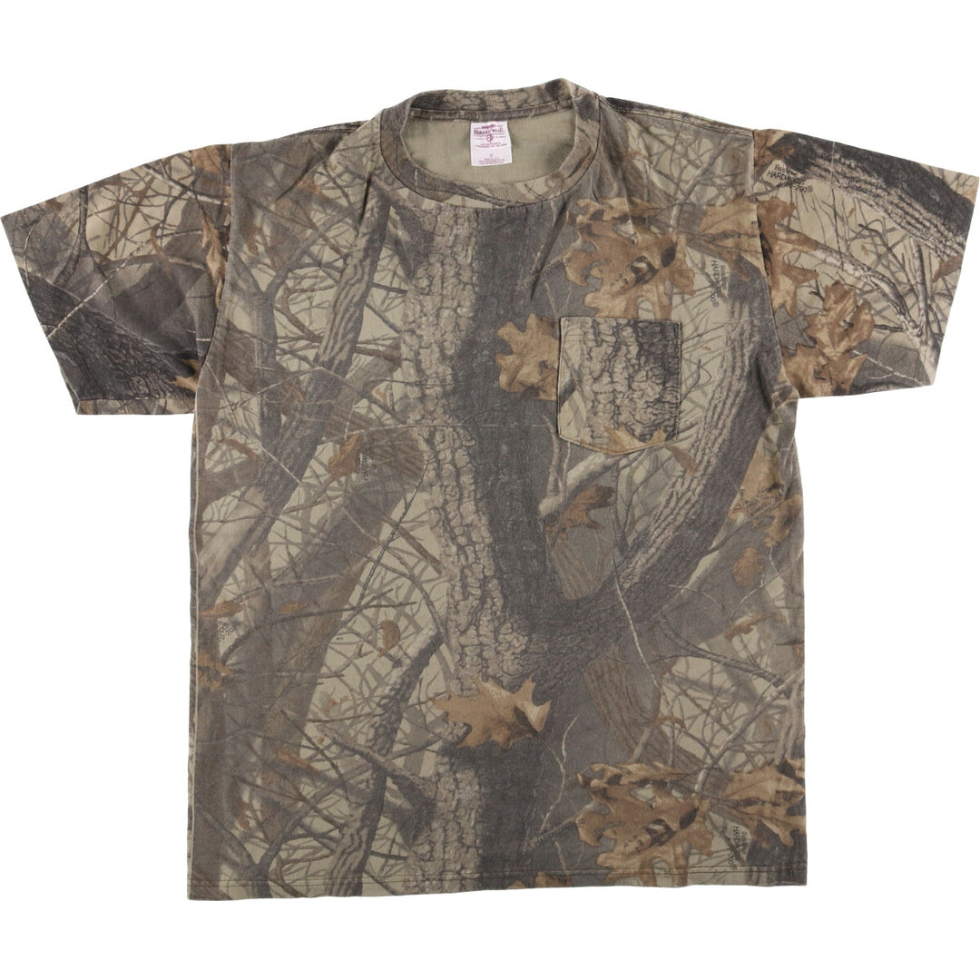 Wrangler RUGGED WEAR Real Tree Camo Camouflage Pocket T-Shirt Made in USA Men's XL cotton Khaki type brown Vintage Second Hand