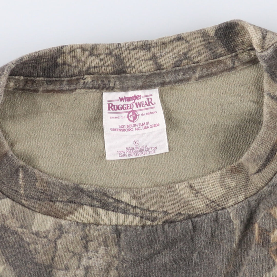 Wrangler RUGGED WEAR Real Tree Camo Camouflage Pocket T-Shirt Made in USA Men's XL cotton Khaki type brown Vintage Second Hand