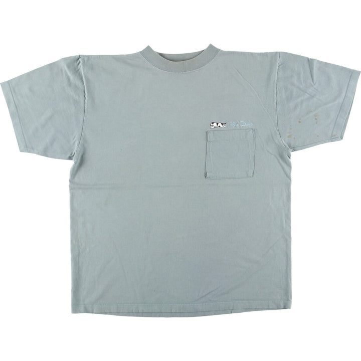 00'S BIG DOGS embroidered T-shirt made in USA, men's size L cotton Khaki type sage green Vintage Second Hand