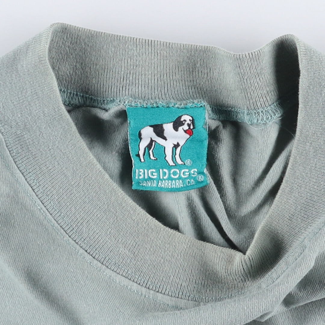00'S BIG DOGS embroidered T-shirt made in USA, men's size L cotton Khaki type sage green Vintage Second Hand