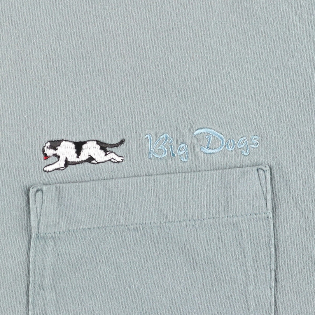 00'S BIG DOGS embroidered T-shirt made in USA, men's size L cotton Khaki type sage green Vintage Second Hand
