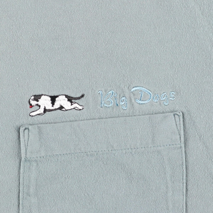 00'S BIG DOGS embroidered T-shirt made in USA, men's size L cotton Khaki type sage green Vintage Second Hand