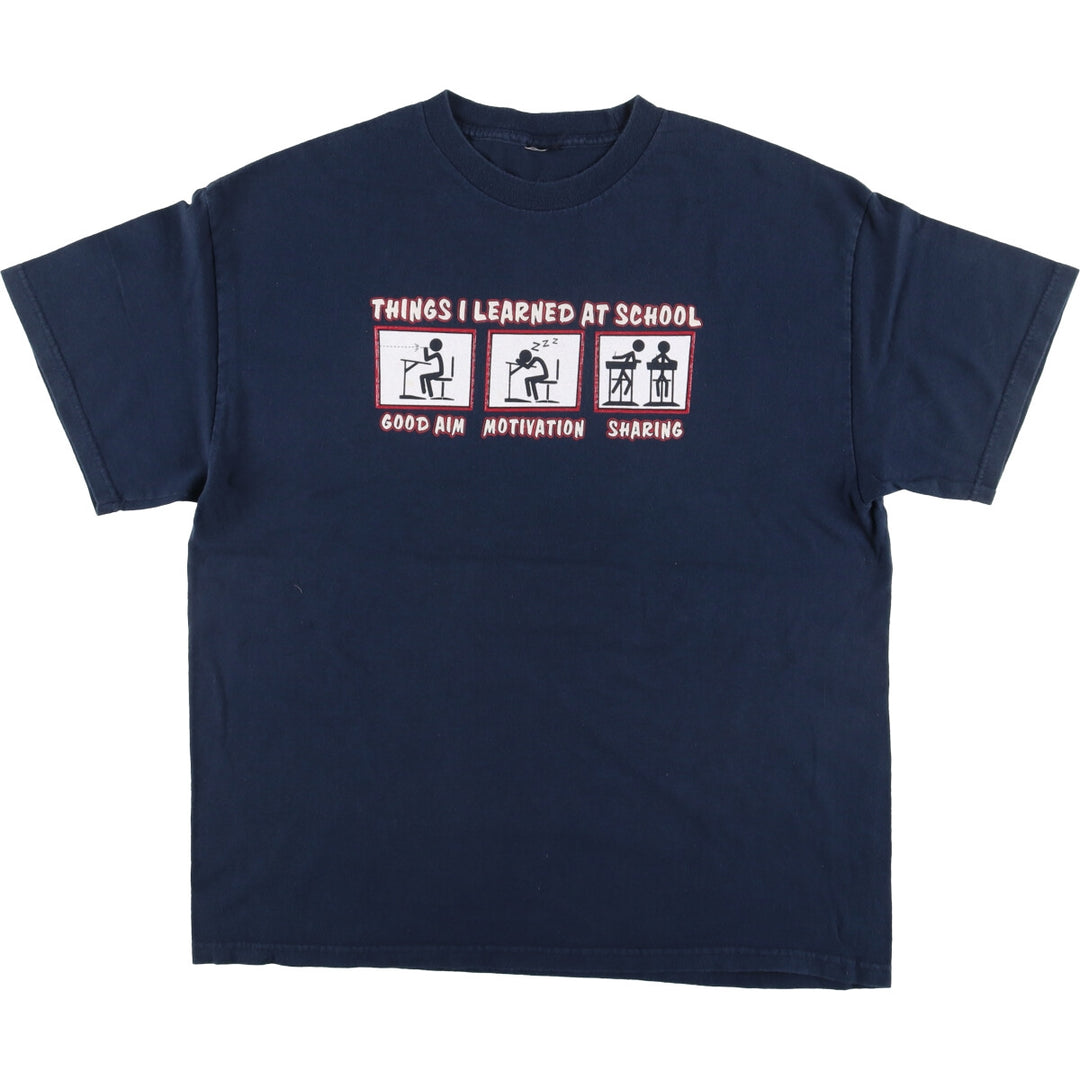 Printed T-shirt, men's size L unclear navy blue type Vintage Second Hand