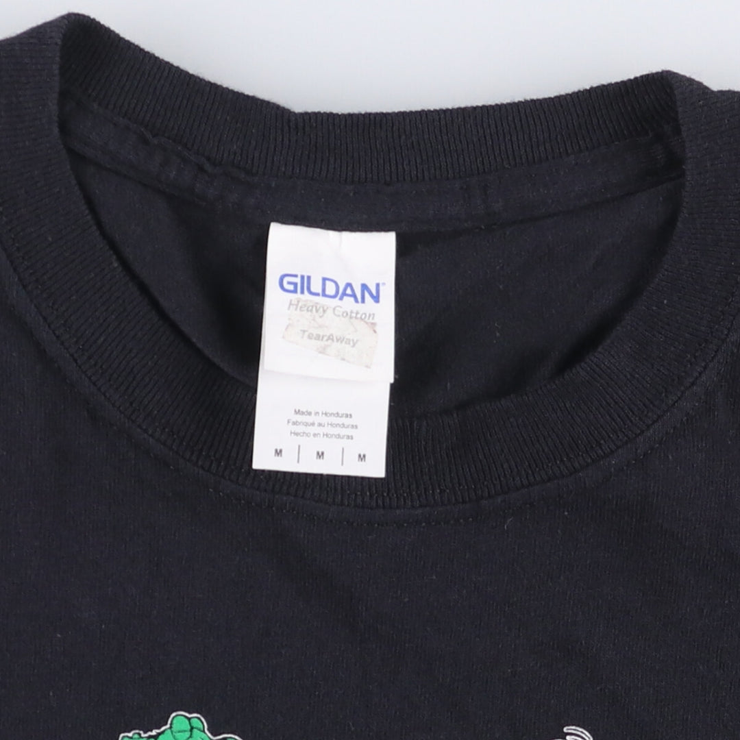 Gildan Printed T-shirt, Men's M size cotton black type Vintage Second Hand