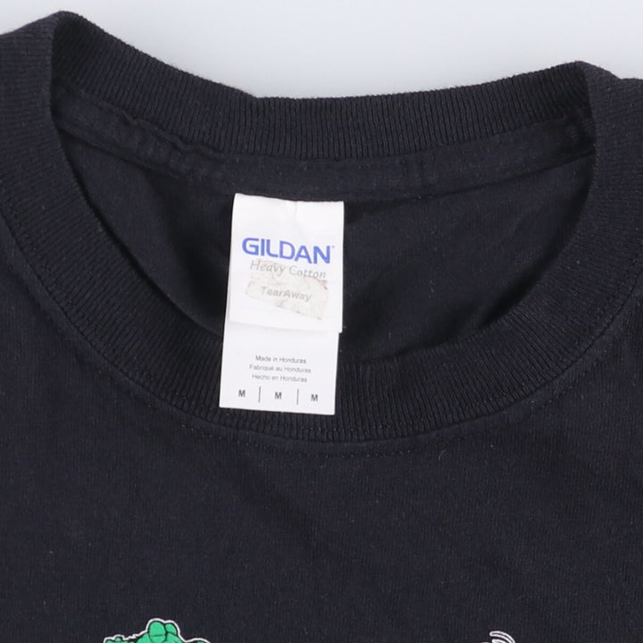 Gildan Printed T-shirt, Men's M size cotton black type Vintage Second Hand