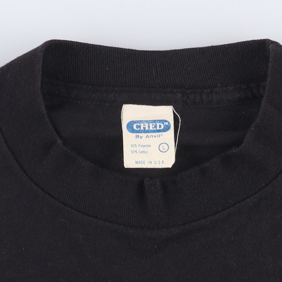 80'S Anvil CHED Message Print T-Shirt Made in USA Men's L Size Vintage cotton black type Vintage Second Hand