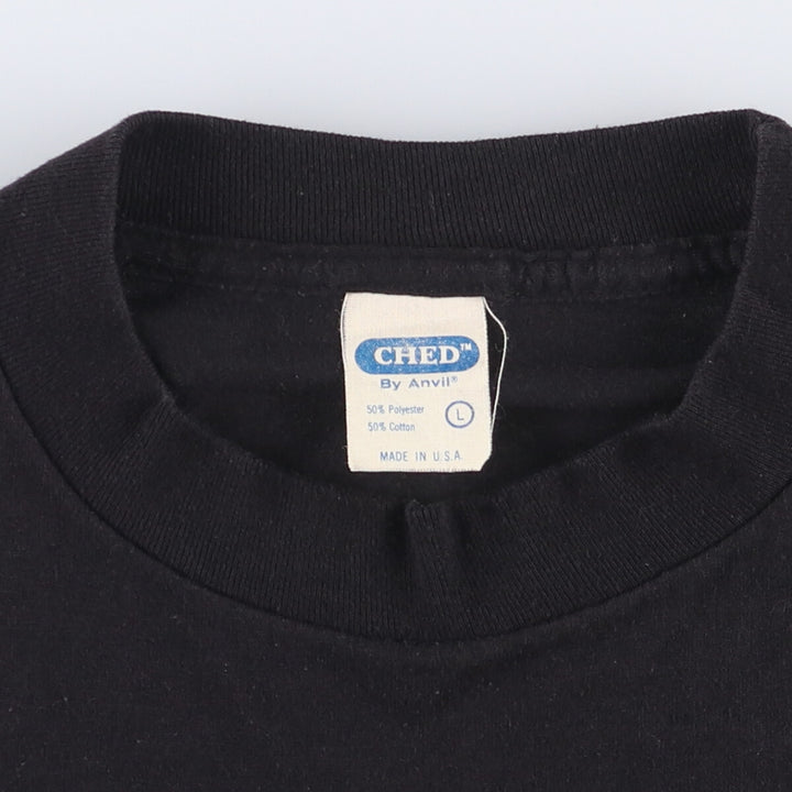80'S Anvil CHED Message Print T-Shirt Made in USA Men's L Size Vintage cotton black type Vintage Second Hand