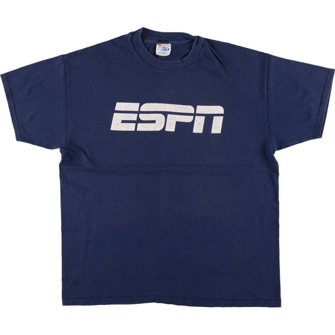 Hanes ESPN Advertising T-Shirt, Men's XL cotton navy blue type Vintage Second Hand
