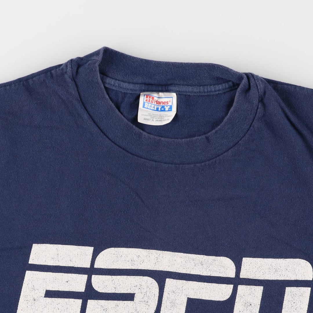 Hanes ESPN Advertising T-Shirt, Men's XL cotton navy blue type Vintage Second Hand
