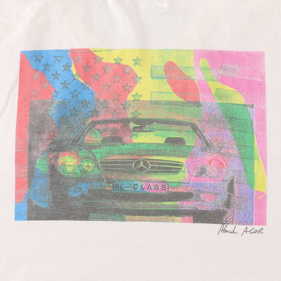 Vintage 90'S Mercedes-Benz advertising T-shirt with back print, size XL, men's cotton white type Vintage Second Hand