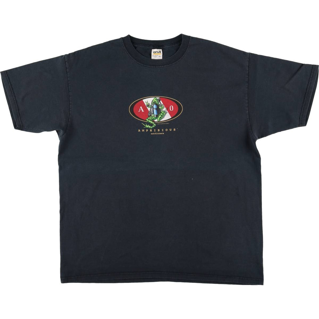 2000'S Anvil AMPHIBIOUS OUTFITTERS Skull Pattern Advertising T-Shirt, Men's Size XL cotton black type Vintage Second Hand